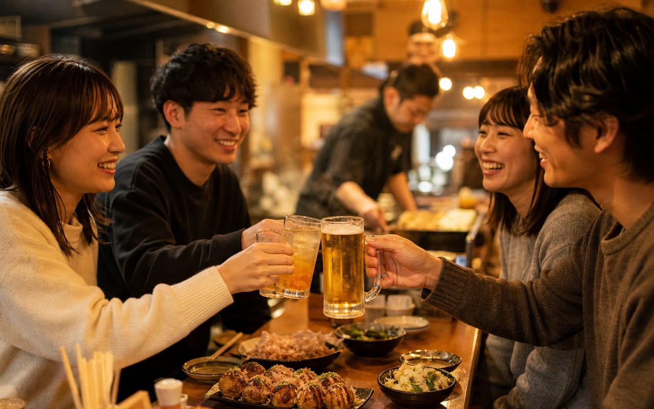 カウンターで乾杯するドリンク