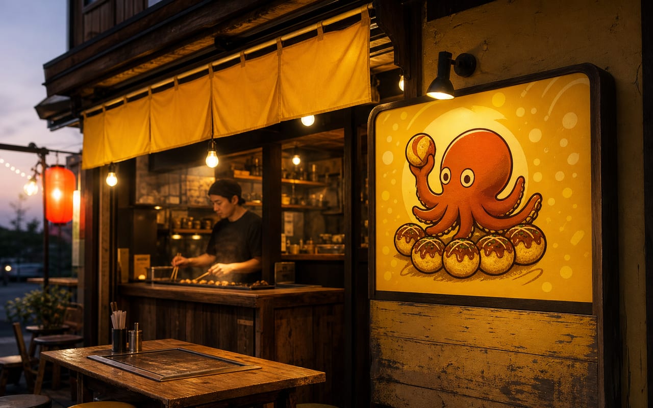 夕暮れどきの店先の灯り